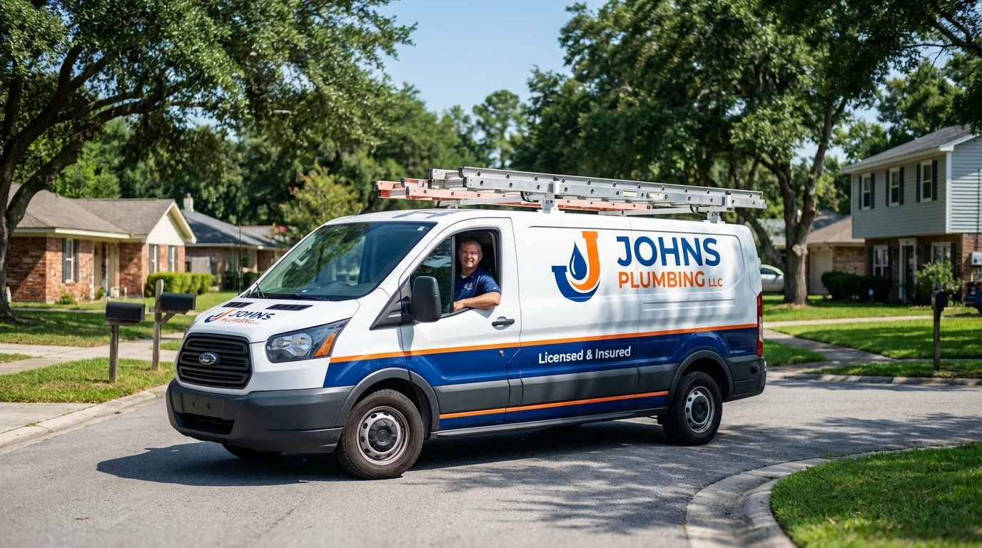 Johns Plumbing LLC service van in East Falmouth, MA