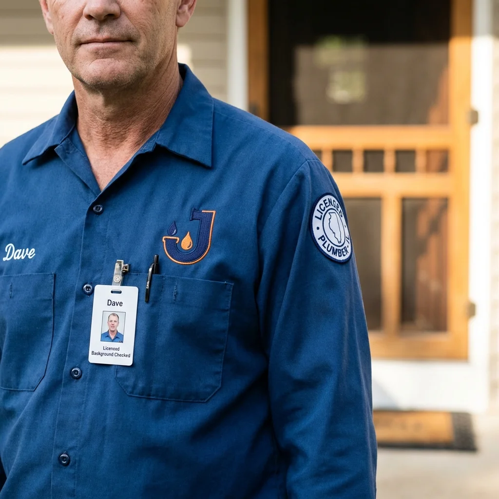Licensed plumber showing ID badge in East Falmouth, MA