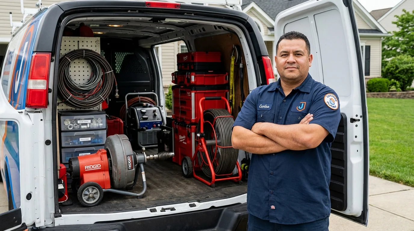 Professional drain cleaning equipment and Johns Plumbing LLC plumber in East Falmouth