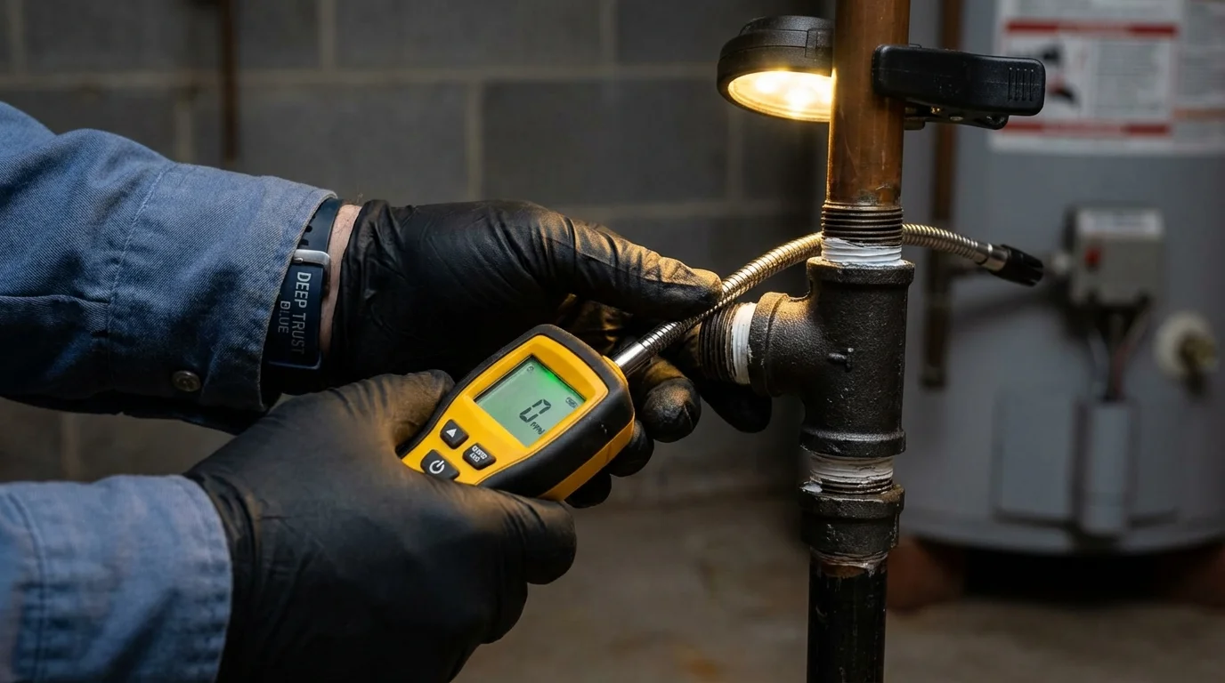 Gas leak detection with electronic sniffer by Johns Plumbing LLC in East Falmouth
